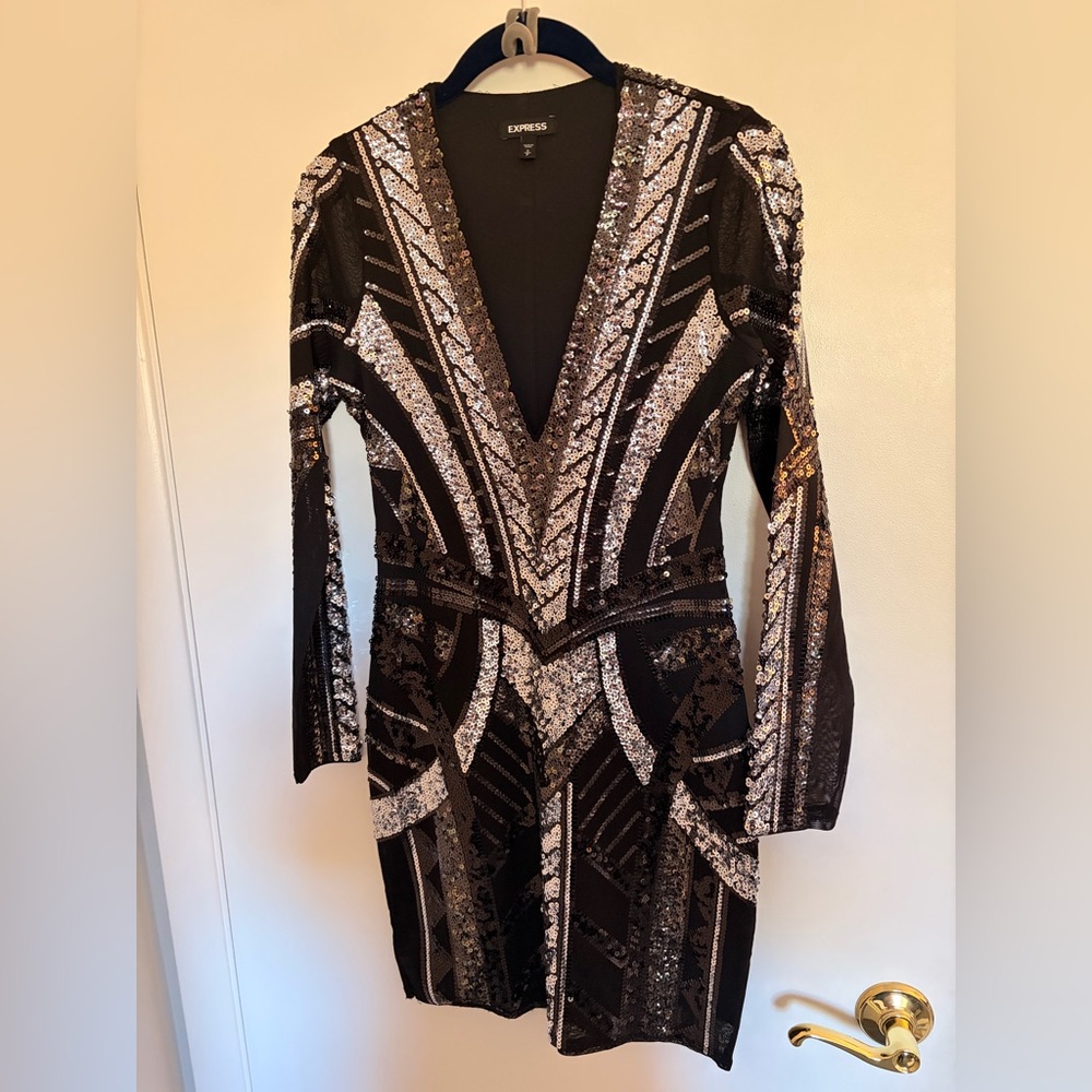 Express Black and Silver Patterned Dress